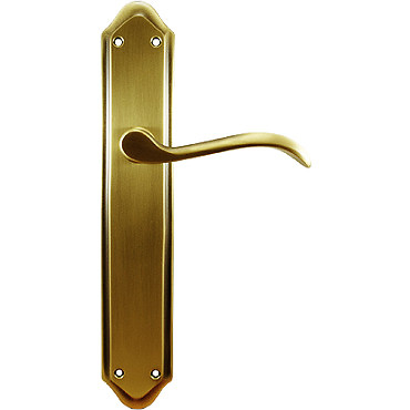 Juego de manivelas de latón Medidas placa: 240x46 mm. Barnizado semi-mate Fabricado en España Color dorado mate y brillo 